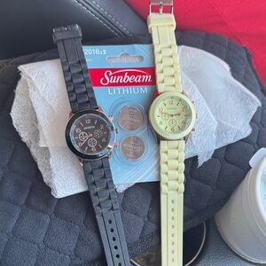 Geneva Dual-Tone Black and Cream Men's Watches with New Batteries